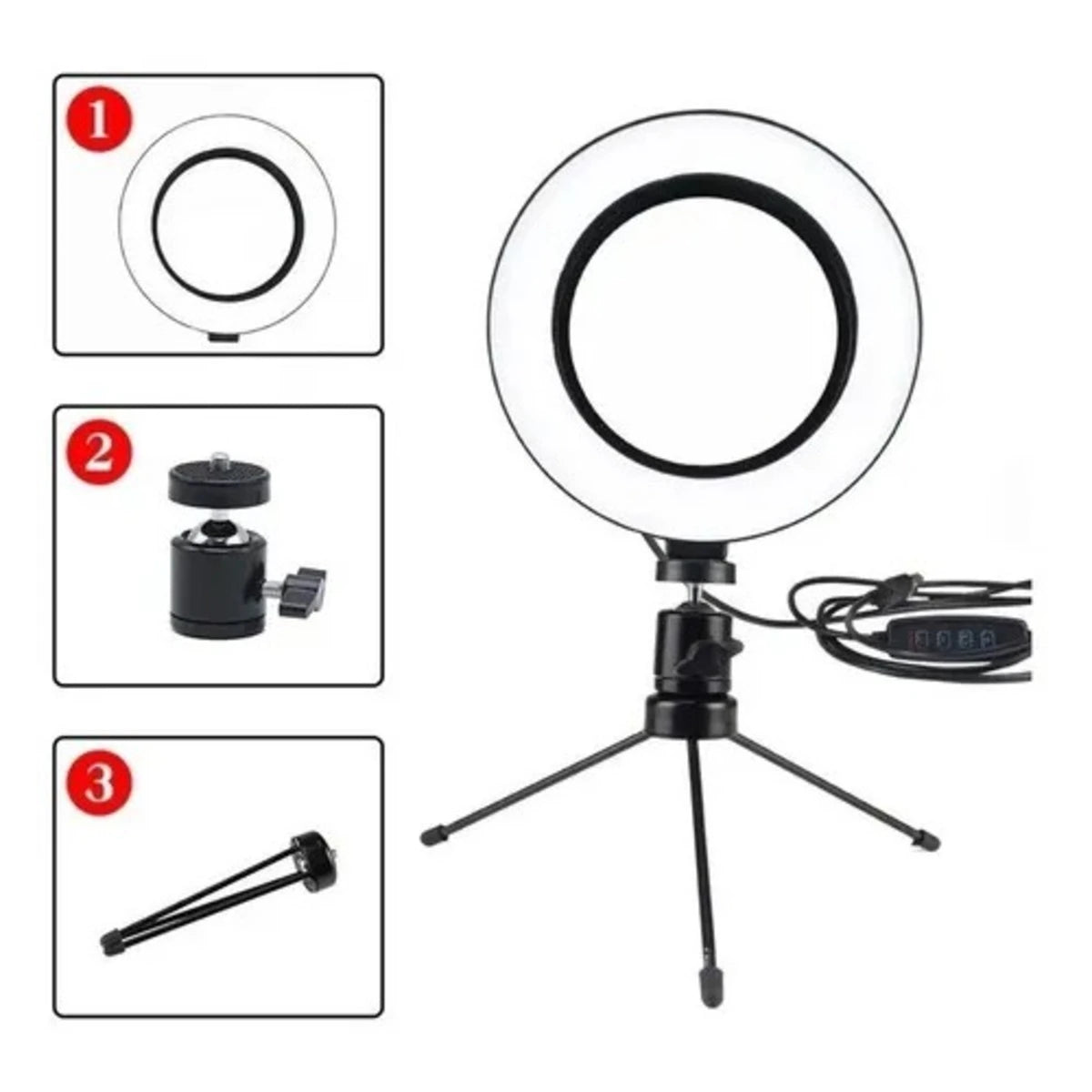 🌟 Ring Light LED de Mesa - 6 Polegadas com Tripé 🌟