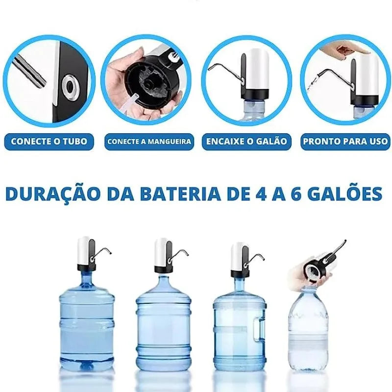 Bomba Elétrica para Galão de Água 60cm com USB - Recarregável Bebedouro 20L