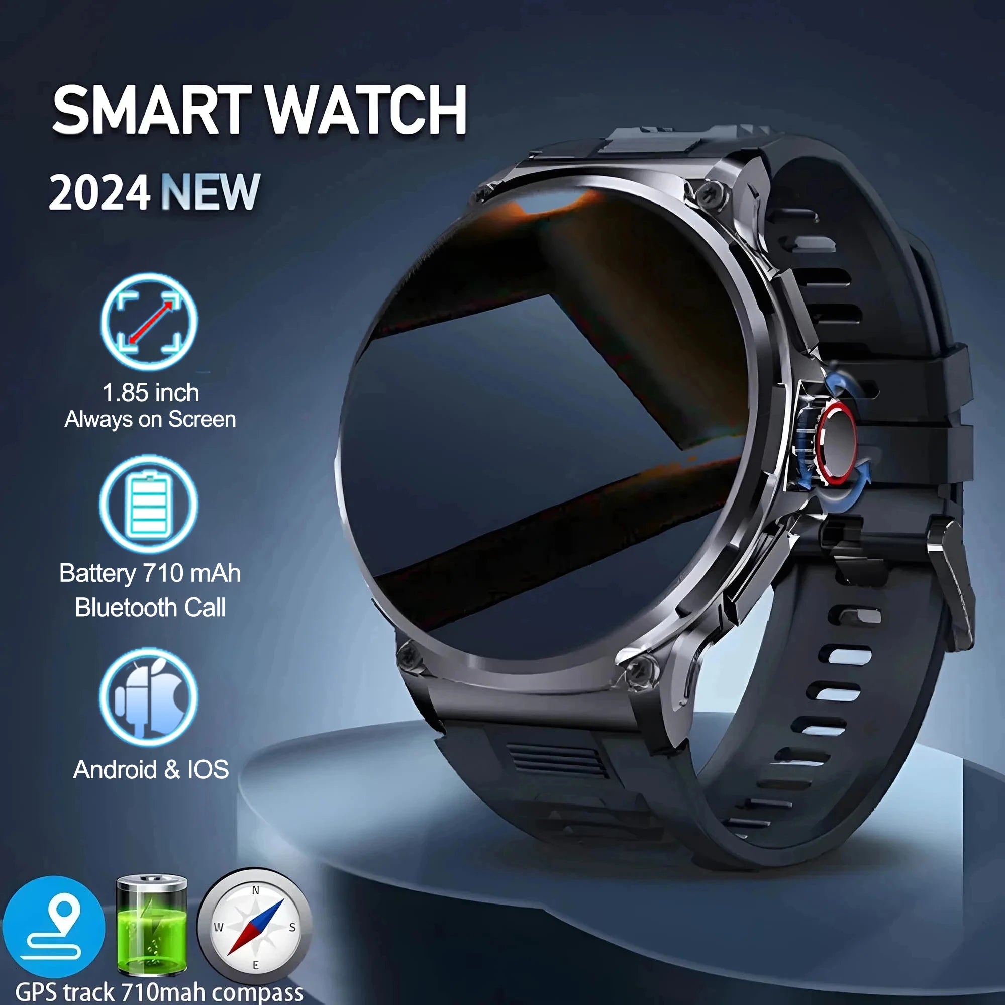 Smartwatch Ultra AMOLED 1,85 - GPS, Chamada Bluetooth HD e Bateria de 710 mAh